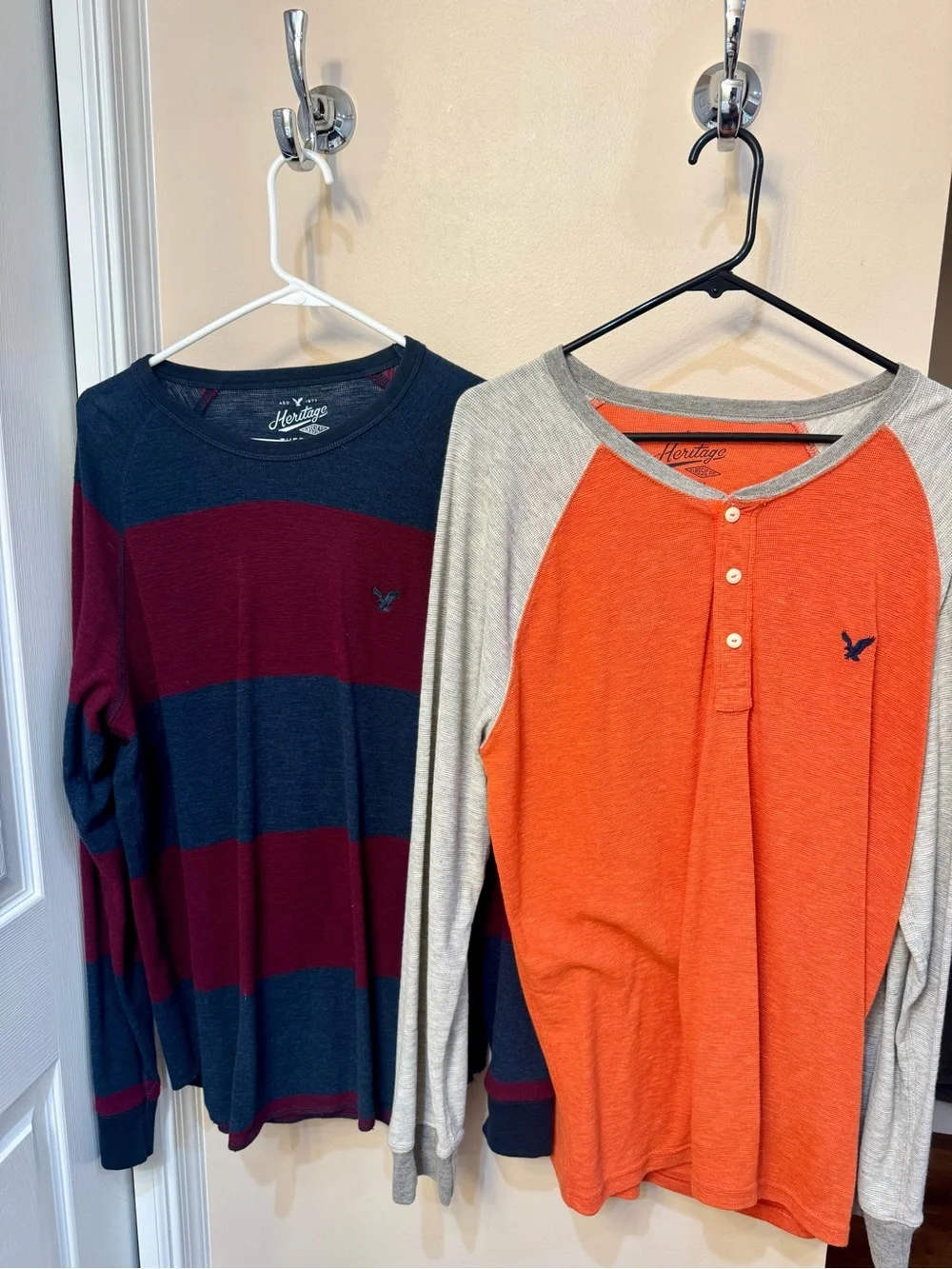 American Eagle Outfitters Orange and Gray Henley Long-Sleeve Shirt